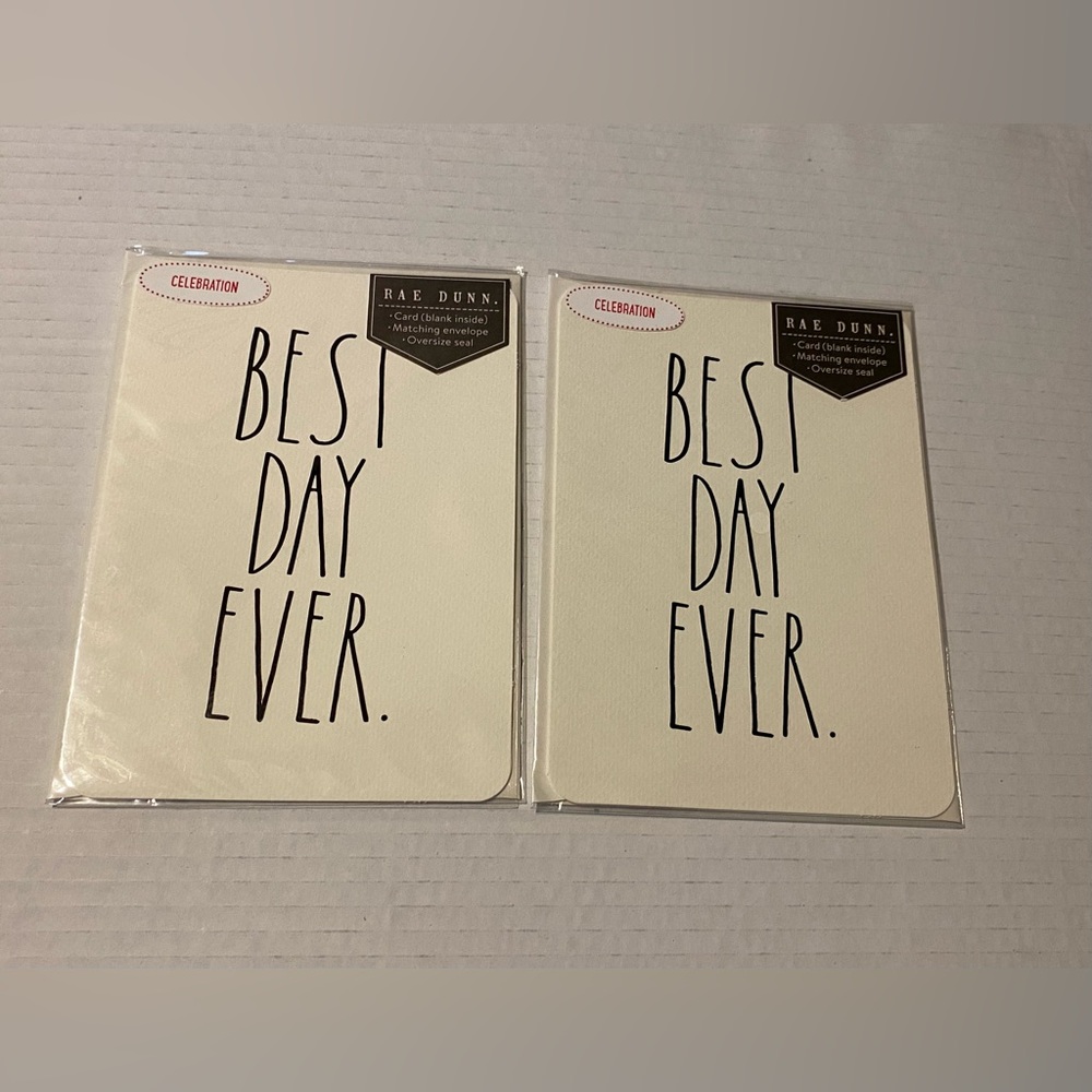 2 Rae Dunn 'Best Day Ever' blank Celebration Cards